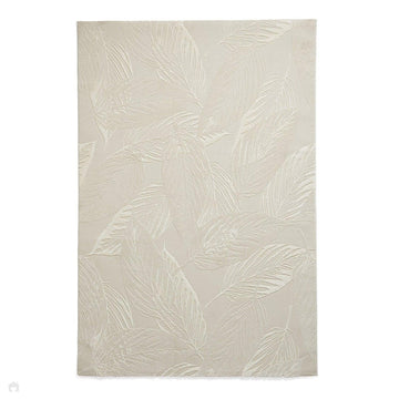 Washable Flores 1925 Modern Floral Leaf Verdant Soft-Touch Textured Carved Hi-Lo Eco-Recycled Polyester Cream/Ivory Rug-Think Rugs-Rug Love - The Most Loved Rug Store